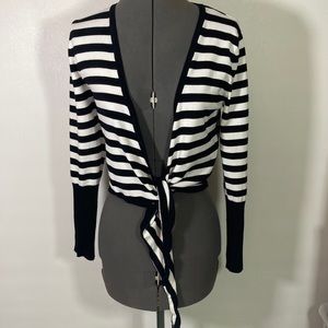 Willi Smith Long Sleeve Black & White Stripe Tie Front Top Size L